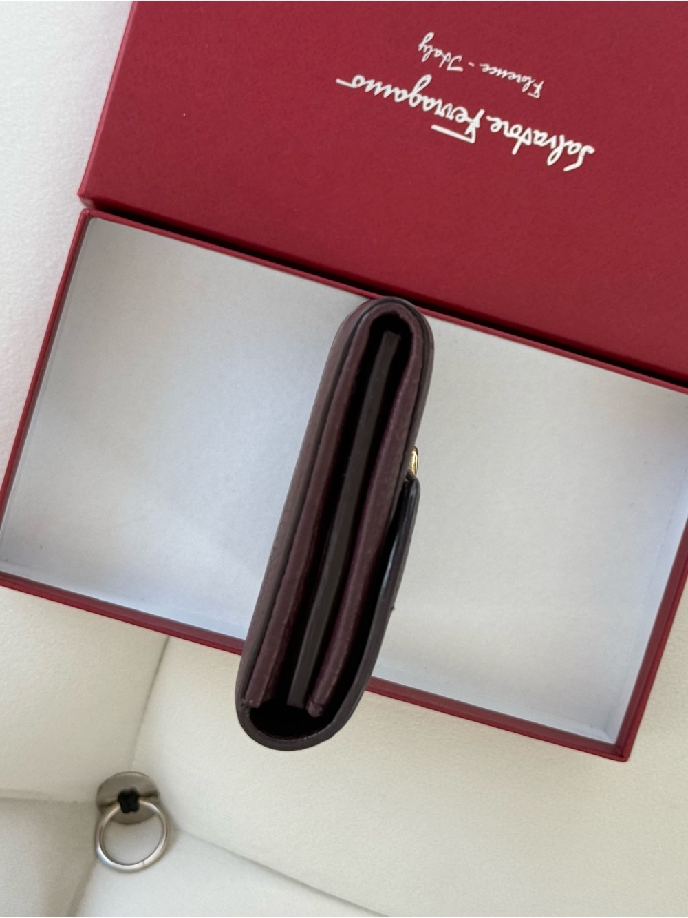 Salvatore Ferragamo Gancini Long Wallet 7.4 inch Burgundy With Gold Clasp - Picture 5 of 9